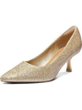 Women's Gold Pumps 2 inch Kitten Heel Pointed Toe Low Heel Dress Shoes